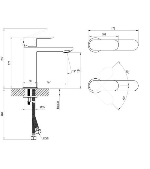 Ravak CR II 014.00CR praustuvo maišytuvas, 175 mm, be dugno vožtuvo, pasirinkite spalvą