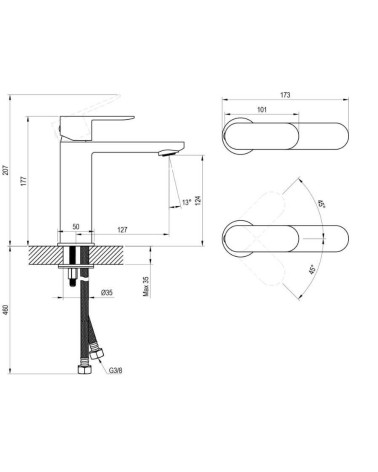 Ravak CR II 014.00CR praustuvo maišytuvas, 175 mm, be dugno vožtuvo, pasirinkite spalvą
