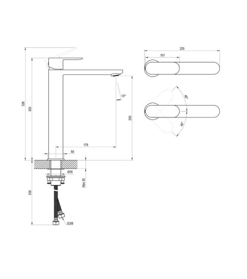 Ravak CR II 015.00CR maišytuvas praustuvui, 300 mm, be dugno vožtuvo, pasirinkite spalvą