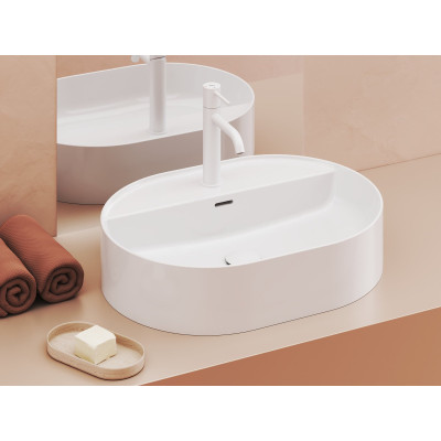 Ravak keraminis praustuvas Ceramic Slim O Shelf, su anga perpildymui, baltos blizgios spalvos