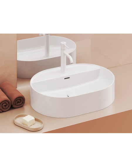 Ravak keraminis praustuvas Ceramic Slim O Shelf, su anga perpildymui, baltos blizgios spalvos