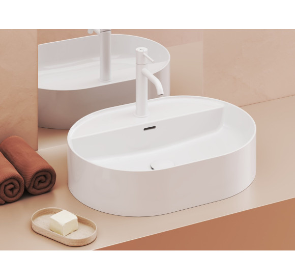 Ravak keraminis praustuvas Ceramic Slim O Shelf, su anga perpildymui, baltos blizgios spalvos