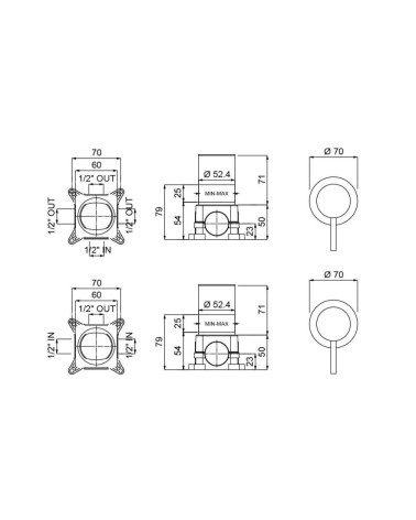 QD MagistroLab Curvy potinkinis vonios/dušo maišytuvas, be potinkinės dėžutės