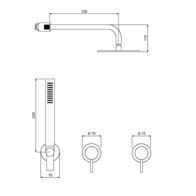 QD MagistroLab Curvy 65 potinkinė dušo sistema (30cm dušo galva)