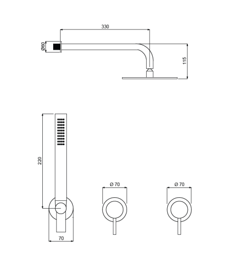 QD MagistroLab Curvy 65 potinkinė dušo sistema (30cm dušo galva)
