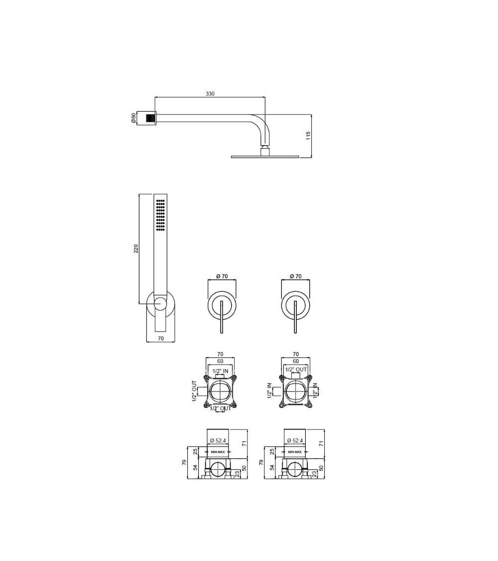 QD MagistroLab Swing Potinkinė dušo sistema, 30cm galva, be potinkinių dėžučių