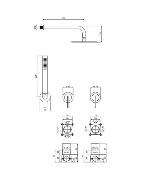 QD MagistroLab Swing Potinkinė dušo sistema, 30cm galva, be potinkinių dėžučių