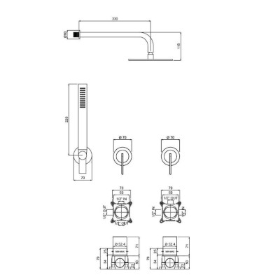 QD MagistroLab Swing Potinkinė dušo sistema, 30cm galva, be potinkinių dėžučių