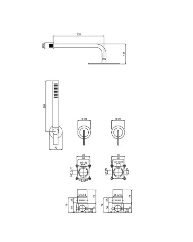QD MagistroLab Swing Potinkinė dušo sistema, 30cm galva, be potinkinių dėžučių