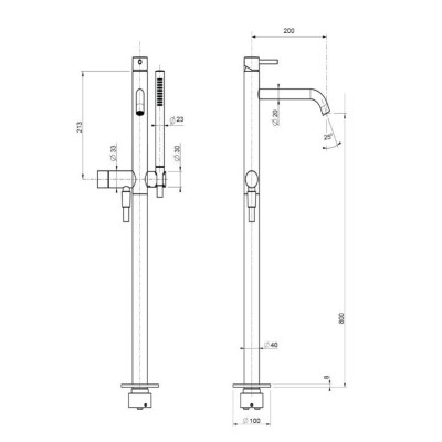 QD MagistroLab Curvy Iš grindų montuojamas vonios maišytuvas