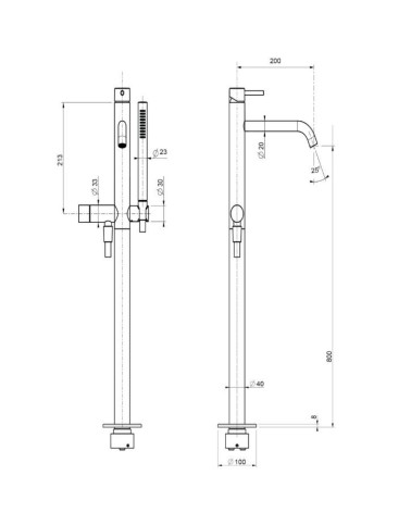 QD MagistroLab Curvy Iš grindų montuojamas vonios maišytuvas