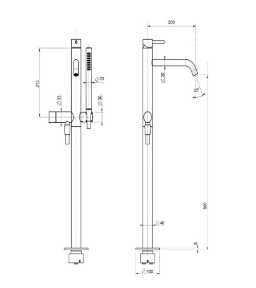 QD MagistroLab Curvy Iš grindų montuojamas vonios maišytuvas
