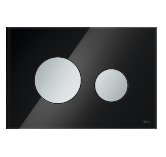 IŠPARDAVIMAS. TECEloop dvigubas vandens nuleidimo klavišas stikliniu paviršiumi (Juodas stiklas / klavišai matinio chromo)