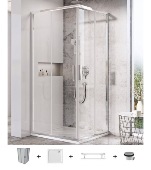 Ravak Blix Slim BLSRV2 5in1 dušo komplektas, 80x80 (pasirenkama profilių spalva)