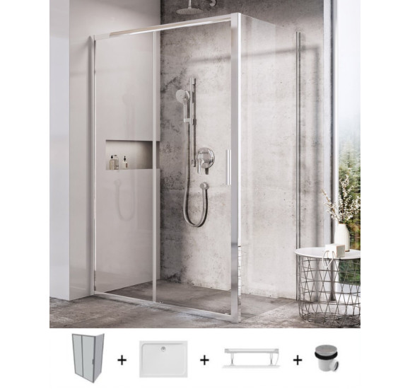 Ravak dušo komplektas Blix Slim 100x80, chromo spalvos profiliai, pasirenkama pusė