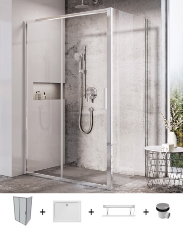 Ravak 5in1 Blix Slim dušo komplektas, 120x90 (pasirenkama profilių spalva ir durų pusė)