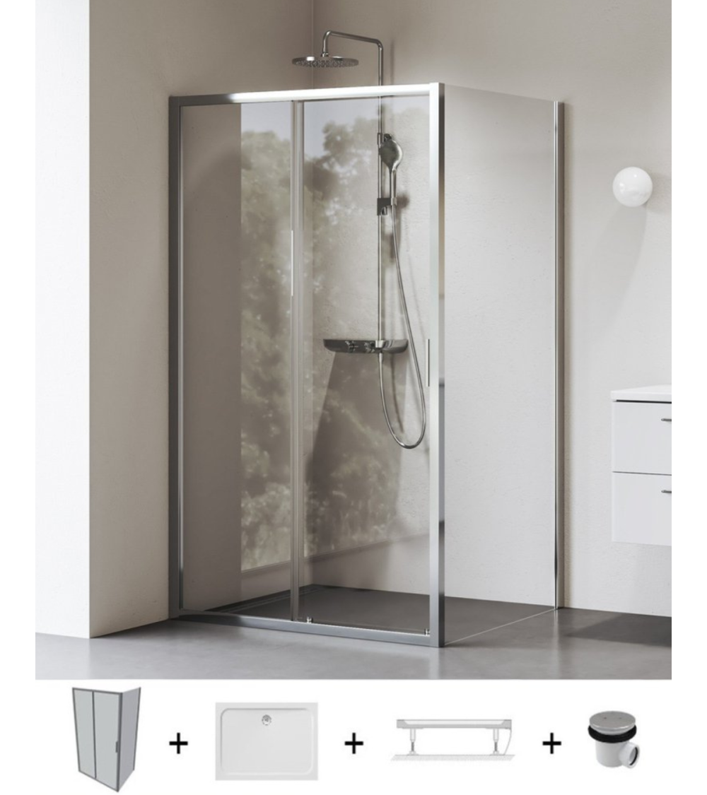 Ravak Blix II NBLDP2+NBLPS dušo komplektas, 80x100, chromo spalvos profiliai