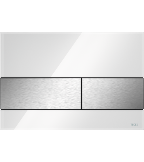 TECEsquare dvigubas vandens nuleidimo klavišas (baltas stiklas, klavišai matinio nerūdijančio plieno spalvos)