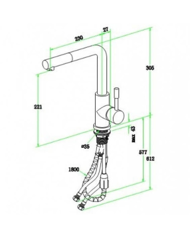 Maišytuvas plautuvei su ištraukiamu dušeliu Villeroy & Boch Steel Shower, pasirenkama spalva