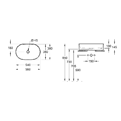 Villeroy & Boch Collaro Ovalus pastatomas praustuvas 56x36cm