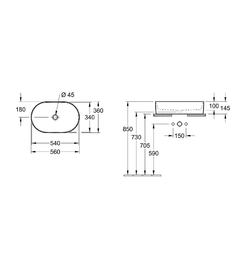 Villeroy & Boch Collaro Ovalus pastatomas praustuvas 56x36cm