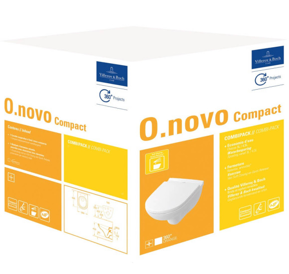 Villeroy&Boch O.Novo compact pakabinamas klozetas su lėtai nusileidžiančiu dangčiu