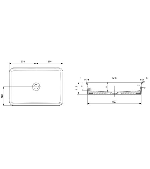 Bocchi Sottile pastatomas praustuvas 55x38cm, pilkos matinės spalvos
