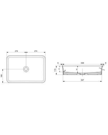 Bocchi Sottile pastatomas praustuvas 55x38cm, pilkos matinės spalvos