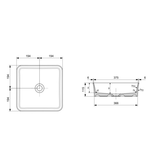 Bocchi Sottile ant stalviršio pastatomas praustuvas 38x38cm