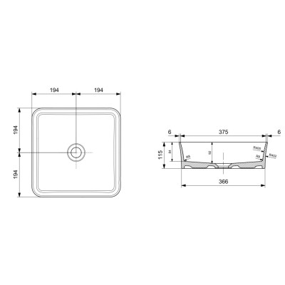 Bocchi Sottile ant stalviršio pastatomas praustuvas 38x38cm