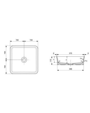 Bocchi Sottile ant stalviršio pastatomas praustuvas 38x38cm