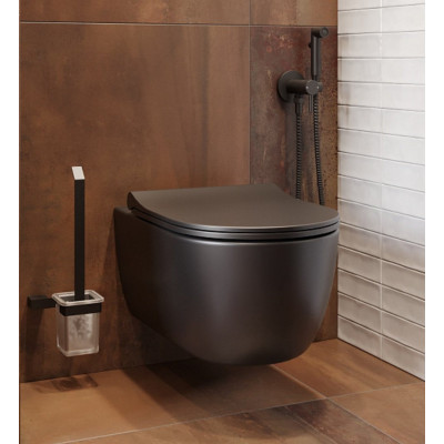 Bocchi V-Tondo pakabinamas klozetas "Rimless" su švelniai nusileidžiančiu dangčiu, juodos matinės spalvos