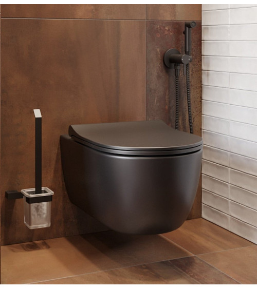 Bocchi V-Tondo pakabinamas klozetas "Rimless" su švelniai nusileidžiančiu dangčiu, juodos matinės spalvos