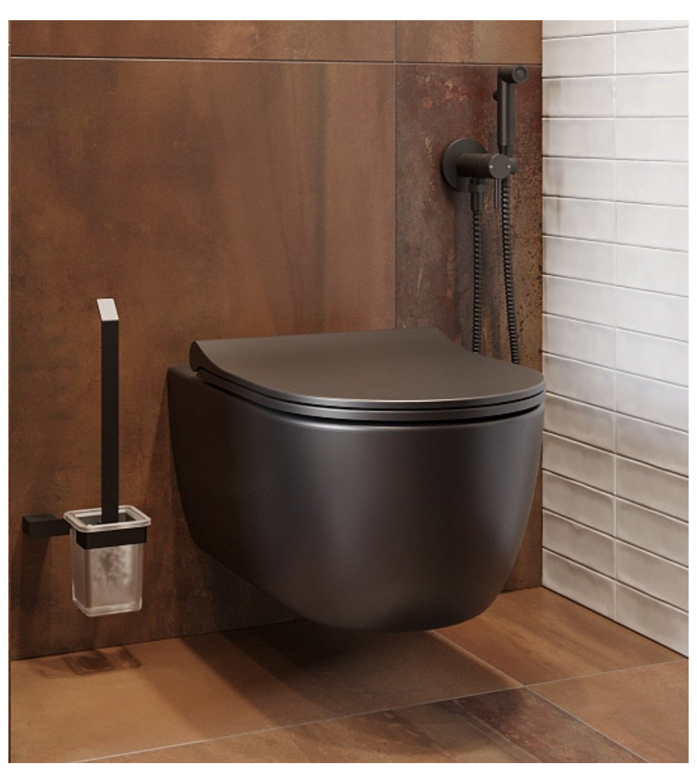 Bocchi V-Tondo pakabinamas klozetas "Rimless" su švelniai nusileidžiančiu dangčiu, juodos matinės spalvos