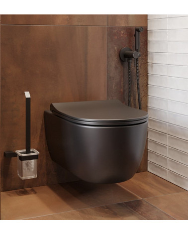 Bocchi V-Tondo pakabinamas klozetas "Rimless" su švelniai nusileidžiančiu dangčiu, juodos matinės spalvos