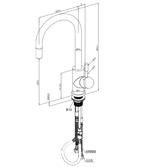 Villeroy & Boch maišytuvas plautuvei su ištraukiamu dušeliu Umbrella Flex, pasirenkama spalva