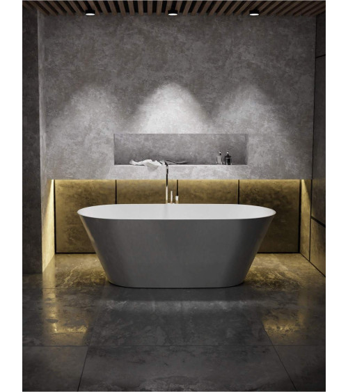 Akmens masės vonia VAYER BALARA 1632x798 balta su click-clack chromo sifonu, vonia be persipylimo