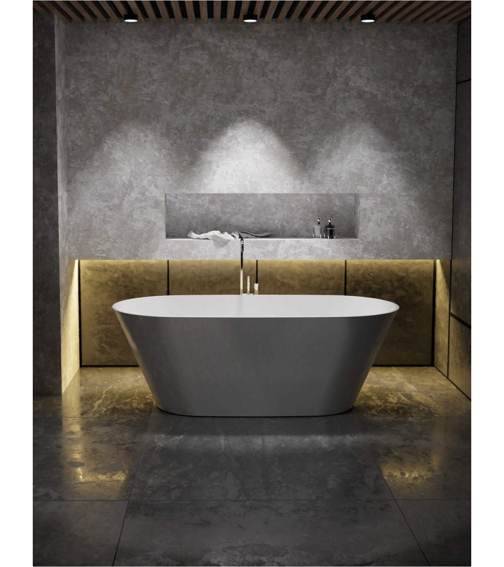 Akmens masės vonia VAYER BALARA 1632x798 balta su click-clack chromo sifonu, vonia be persipylimo