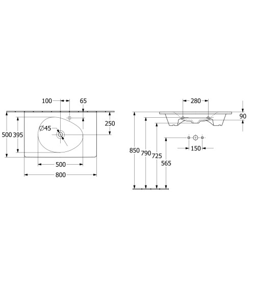 Villeroy & Boch Antao pakabinamas/montuojamas ant baldų praustuvas 80 cm, su skyle maišytuvui, ViFlow, pasirenkama spalva