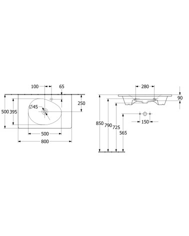 Villeroy & Boch Antao pakabinamas/montuojamas ant baldų praustuvas 80 cm, su skyle maišytuvui, ViFlow, pasirenkama spalva