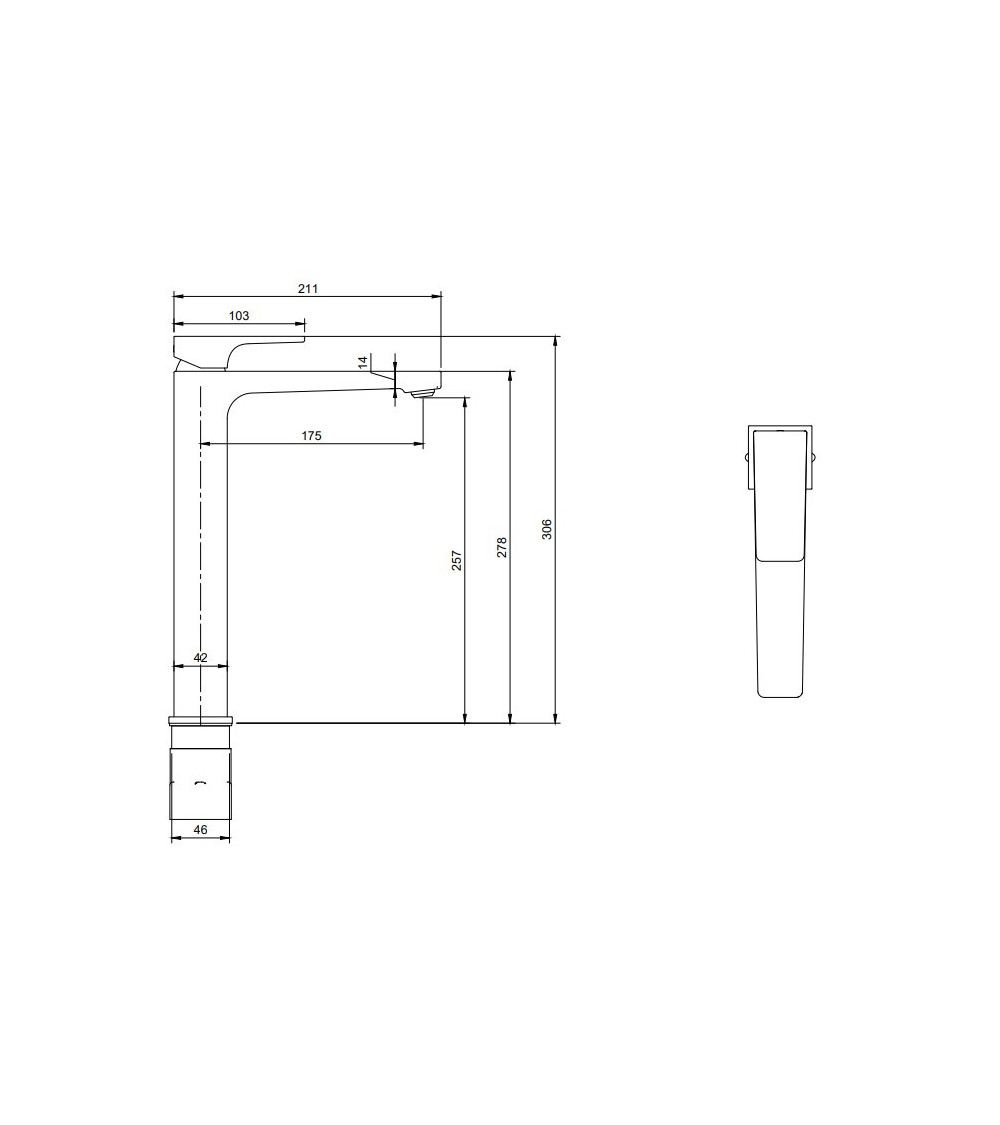 Villeroy & Boch Architectura Square Tall maišytuvas praustuvui su dugno vožtuvu, pasirenkama spalva