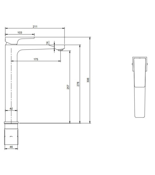 Villeroy & Boch Architectura Square Tall maišytuvas praustuvui su dugno vožtuvu, pasirenkama spalva