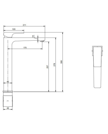 Villeroy & Boch Architectura Square Tall maišytuvas praustuvui su dugno vožtuvu, pasirenkama spalva
