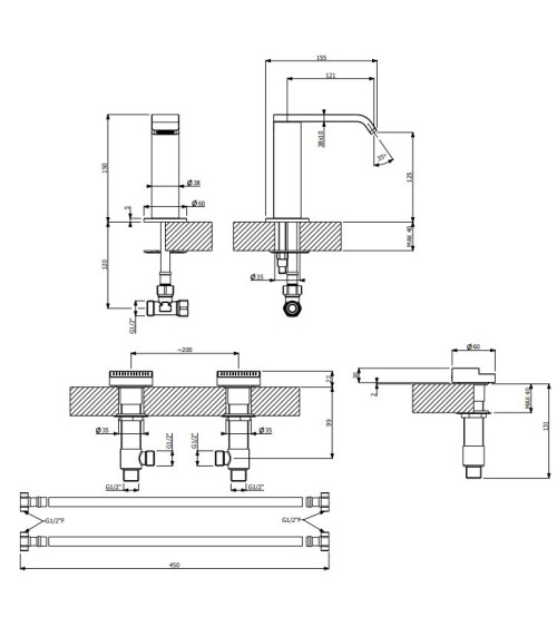 Villeroy & Boch Dawn 3 dalių maišytuvas praustuvui be dugno vožtuvo, pasirenkama spalva