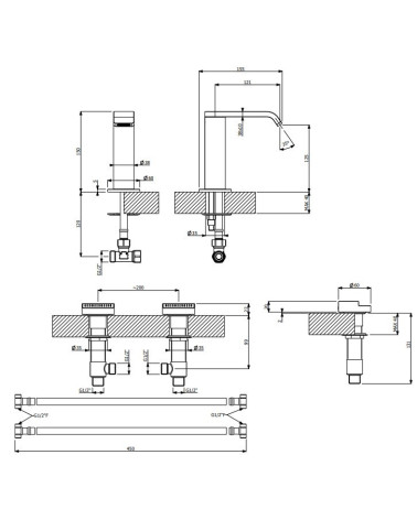 Villeroy & Boch Dawn 3 dalių maišytuvas praustuvui be dugno vožtuvo, pasirenkama spalva