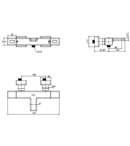 Villeroy & Boch termostatinis kvadratinis vonios maišytuvas, pasirenkama spalva