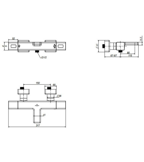 Villeroy & Boch termostatinis kvadratinis vonios maišytuvas, pasirenkama spalva