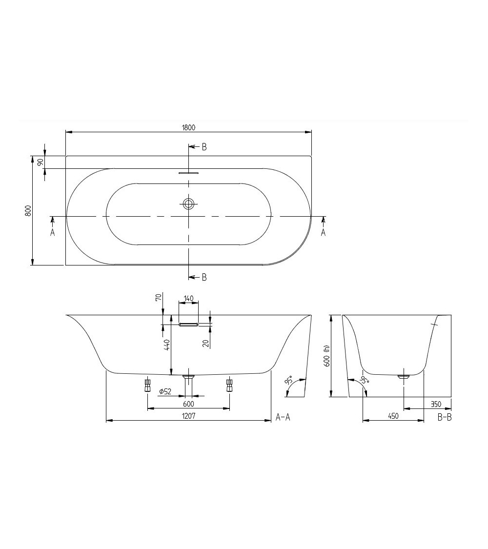 Villeroy & Boch vonia Loop & Friends 170x75 cm, dešininė, pasirenkama spalva