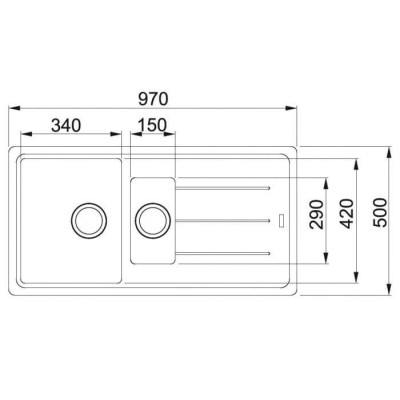 Franke BFG 651 granitinė plautuvė, eksentrinis ventilis, nerūdijančio plieno rankenėlė ir perlaja