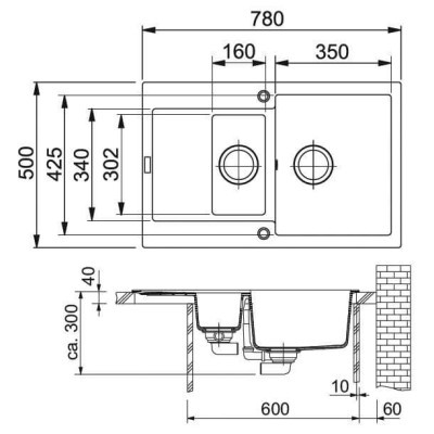 Franke MRG 651-78 granitinė plautuvė, montuojama ant stalviršio, eksentrinis ventilis, nerūdijančio plieno rankenėlė